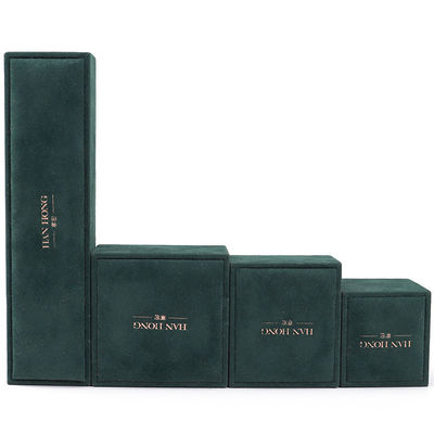Hign calidad de terciopelo joyería caja cuadrada hecha a mano verde oscuro de terciopelo joyería caja para collar brazalete anillo