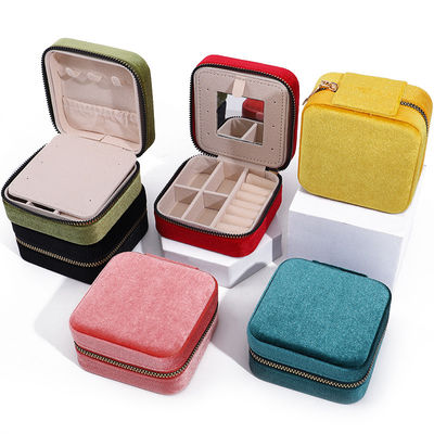comprar Logotipo personalizado Cajas de joyería de terciopelo Almacenamiento de viajes para pendientes Collar de anillo Caja de espejo online manufacture