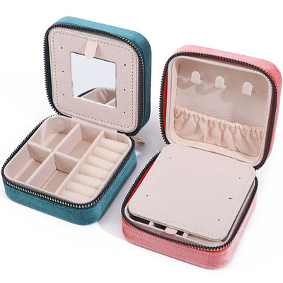 Logotipo personalizado Cajas de joyería de terciopelo Almacenamiento de viajes para pendientes Collar de anillo Caja de espejo
