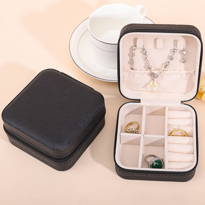 Caja de joyería de cuero de PU de efecto flotante, caja de joyería de viaje con cremallera multifunción