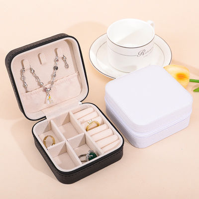 Caja de joyería de cuero de PU de efecto flotante, caja de joyería de viaje con cremallera multifunción