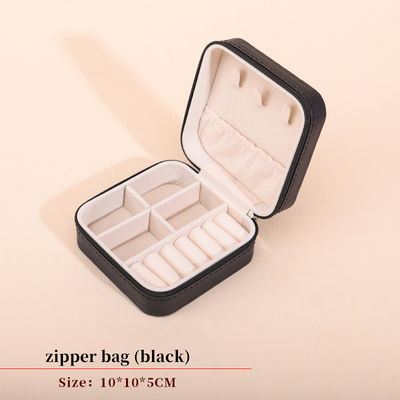 Caja de joyería de cuero de PU de efecto flotante, caja de joyería de viaje con cremallera multifunción