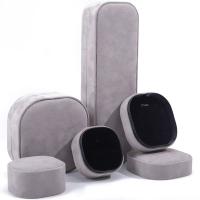 Caja de joyería de lujo con tapa y base, caja de joyería de terciopelo gris de alta calidad con logotipo