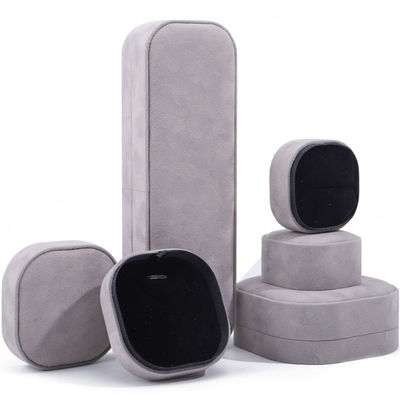 Caja de joyería de lujo con tapa y base, caja de joyería de terciopelo gris de alta calidad con logotipo