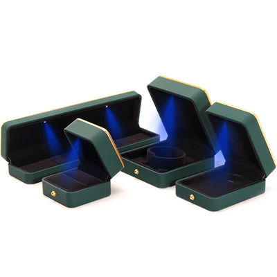 Caja de joyería LED verde cuadrada para envases de lujo de collares y anillos personalizables
