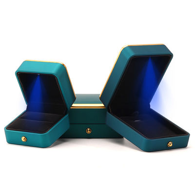Caja de joyería de terciopelo de plástico LED verde claro para personalizado en estilo elegante de lujo cuadrado