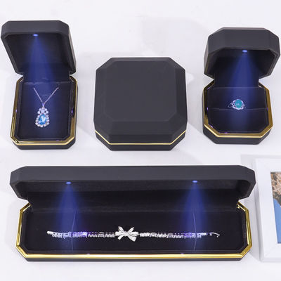 Caja de embalaje de joyas de terciopelo de plástico hecha a mano para pulseras, pendientes, collares y anillos