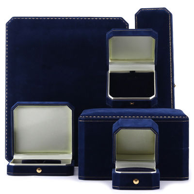 comprar Caja de joyería de terciopelo azul oscuro hecha a mano para anillo de brazalete de lujo personalizado online manufacture