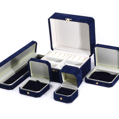 Caja de joyería de terciopelo azul oscuro hecha a mano para anillo de brazalete de lujo personalizado
