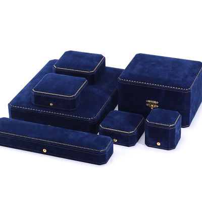 Caja de joyería de terciopelo azul oscuro hecha a mano para anillo de brazalete de lujo personalizado