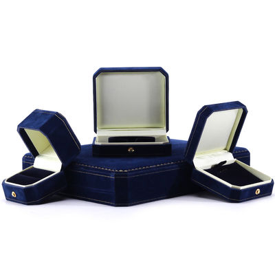 Caja de joyería de terciopelo azul oscuro hecha a mano para anillo de brazalete de lujo personalizado
