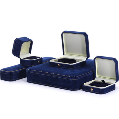 Caja de joyería de terciopelo azul oscuro hecha a mano para anillo de brazalete de lujo personalizado