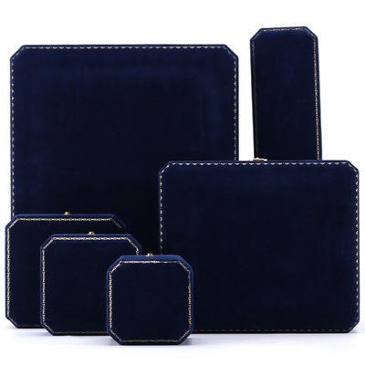 Caja de joyería de terciopelo azul oscuro hecha a mano para anillo de brazalete de lujo personalizado