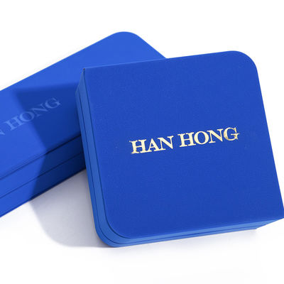 Caja de joyas de cuero azul rectangular para pendientes de tamaño personalizado Brazalete Collar de anillo