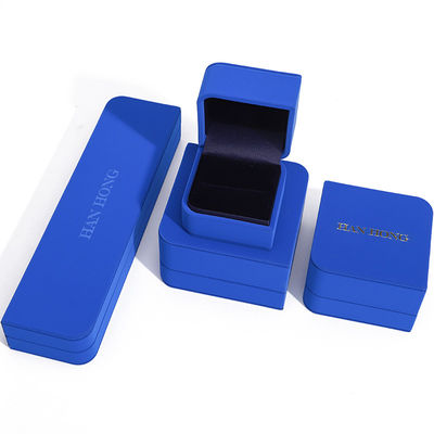 Caja de joyas de cuero azul rectangular para pendientes de tamaño personalizado Brazalete Collar de anillo