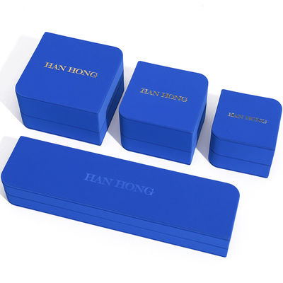 Caja de joyas de cuero azul rectangular para pendientes de tamaño personalizado Brazalete Collar de anillo