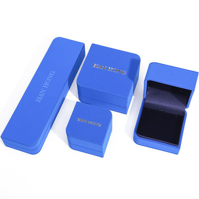 Caja de joyas de cuero azul rectangular para pendientes de tamaño personalizado Brazalete Collar de anillo