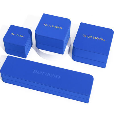 Caja de joyas de cuero azul rectangular para pendientes de tamaño personalizado Brazalete Collar de anillo