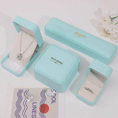 Cyan Plain Soft Touch Falsas Joyas de Cuero Embalaje Caja Caso Organizador de lujo