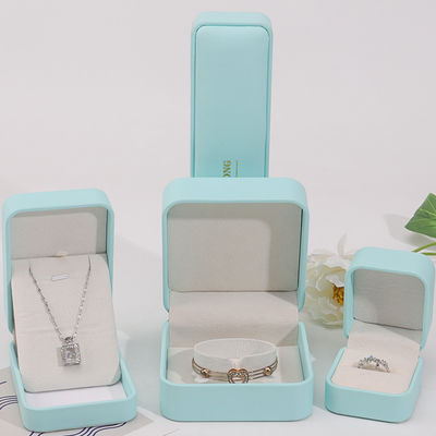 Cyan Plain Soft Touch Falsas Joyas de Cuero Embalaje Caja Caso Organizador de lujo