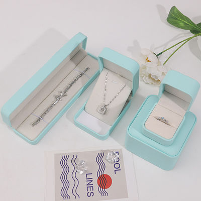 Cyan Plain Soft Touch Falsas Joyas de Cuero Embalaje Caja Caso Organizador de lujo