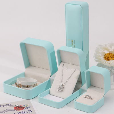 Cyan Plain Soft Touch Falsas Joyas de Cuero Embalaje Caja Caso Organizador de lujo
