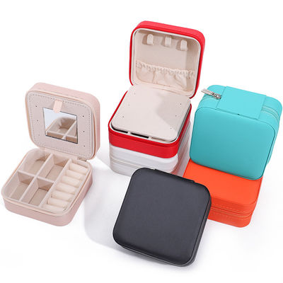 comprar Logotipo personalizado de viaje portable de almacenamiento cuadrado caja de joyas con espejo en cuero PU online manufacture
