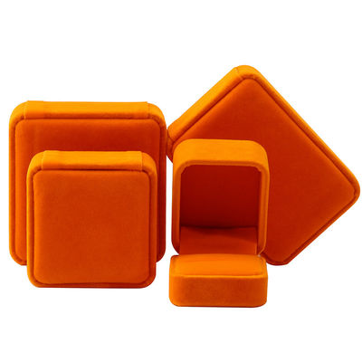 Fabricación al por mayor de joyas Embalaje de la caja de joyas Logotipo personalizado personalizado Lujo collar Brazalete Anillo de oreja Embalaje de la caja de joyas naranja de terciopelo