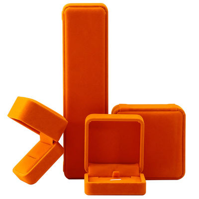 Fabricación al por mayor de joyas Embalaje de la caja de joyas Logotipo personalizado personalizado Lujo collar Brazalete Anillo de oreja Embalaje de la caja de joyas naranja de terciopelo