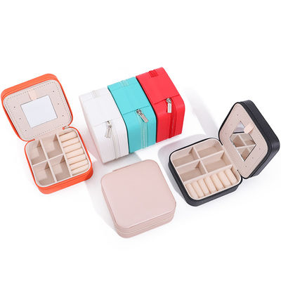 Logotipo personalizado de viaje portable de almacenamiento cuadrado caja de joyas con espejo en cuero PU