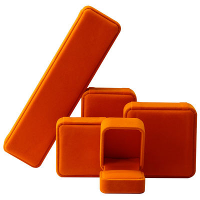 Fabricación al por mayor de joyas Embalaje de la caja de joyas Logotipo personalizado personalizado Lujo collar Brazalete Anillo de oreja Embalaje de la caja de joyas naranja de terciopelo