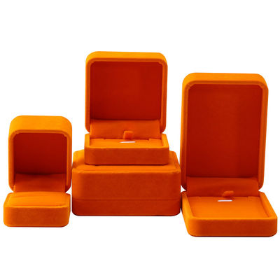 Fabricación al por mayor de joyas Embalaje de la caja de joyas Logotipo personalizado personalizado Lujo collar Brazalete Anillo de oreja Embalaje de la caja de joyas naranja de terciopelo
