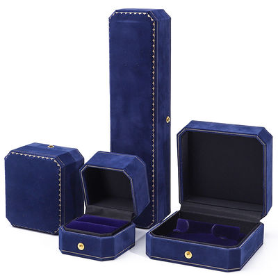 Han Hong tamaño personalizado caja de joyas de terciopelo azul con logotipo y paquete de joyas