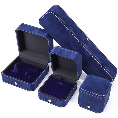 Han Hong tamaño personalizado caja de joyas de terciopelo azul con logotipo y paquete de joyas