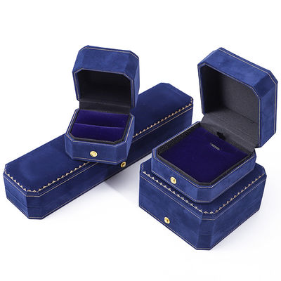Han Hong tamaño personalizado caja de joyas de terciopelo azul con logotipo y paquete de joyas