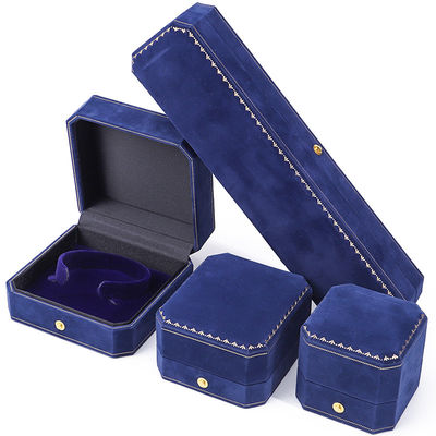 Han Hong tamaño personalizado caja de joyas de terciopelo azul con logotipo y paquete de joyas