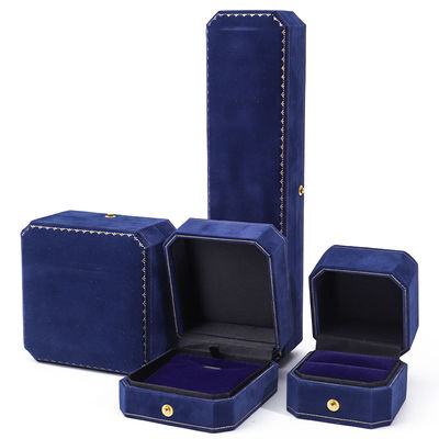Han Hong tamaño personalizado caja de joyas de terciopelo azul con logotipo y paquete de joyas