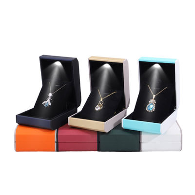 Contacte con nosotros para la iluminación LED personalizada caja de joyas de plástico azul caja de anillo LED revestimiento de terciopelo