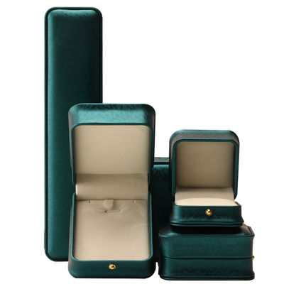 Logotipo personalizado collar Ornamentos caja de joyería de cuero verde para Hanhong 2023 anillo de lujo