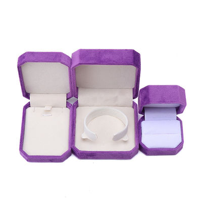 Paquete de joyería de forma octogonal personalizada caja de flanellete púrpura para collar brazalete anillo