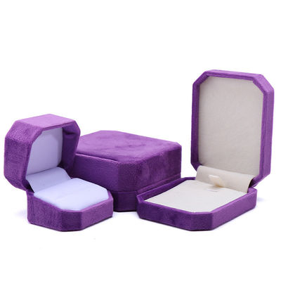 Paquete de joyería de forma octogonal personalizada caja de flanellete púrpura para collar brazalete anillo