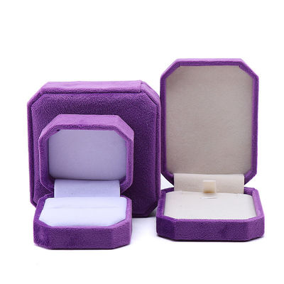Paquete de joyería de forma octogonal personalizada caja de flanellete púrpura para collar brazalete anillo