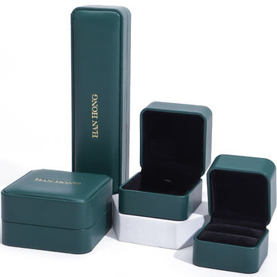 Caja de almacenamiento de joyas de cuero PU verde oscuro Caja de joyas de lujo personalizada