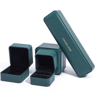 Caja de almacenamiento de joyas de cuero PU verde oscuro Caja de joyas de lujo personalizada