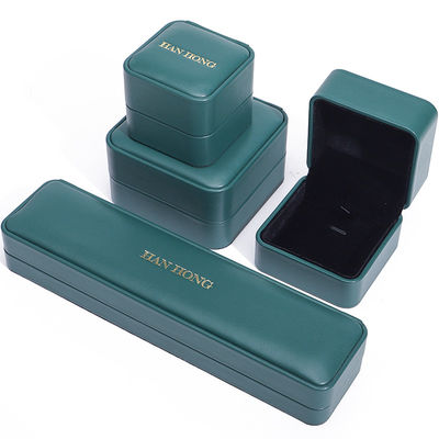 Caja de almacenamiento de joyas de cuero PU verde oscuro Caja de joyas de lujo personalizada