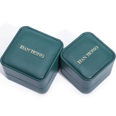 Caja de almacenamiento de joyas de cuero PU verde oscuro Caja de joyas de lujo personalizada