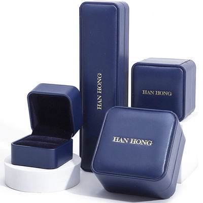 comprar Esquina redonda de color azul oscuro PU Set de joyas de cuero Caja de joyas de lujo Caja de embalaje OEM online manufacture