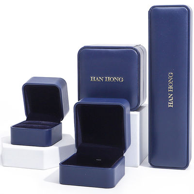 Esquina redonda de color azul oscuro PU Set de joyas de cuero Caja de joyas de lujo Caja de embalaje OEM
