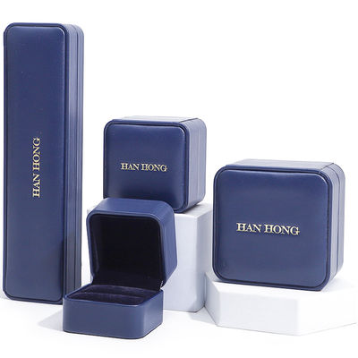 Esquina redonda de color azul oscuro PU Set de joyas de cuero Caja de joyas de lujo Caja de embalaje OEM
