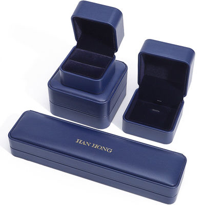 Esquina redonda de color azul oscuro PU Set de joyas de cuero Caja de joyas de lujo Caja de embalaje OEM